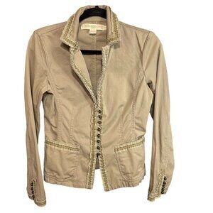 J. Crew Jacket‎ Weathered Khaki With Button Detail & Frayed Trim Womens Size S